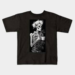 Gothic Flower And Bones Skeleton Gothic Skulls Kids T-Shirt